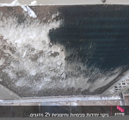 סליל מזגן עם קצף ניקוי על פני השטח